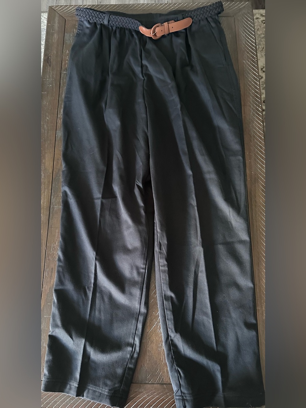 Alfred Dunner Comfort Stretch Black Pants with Brown Braided Belt